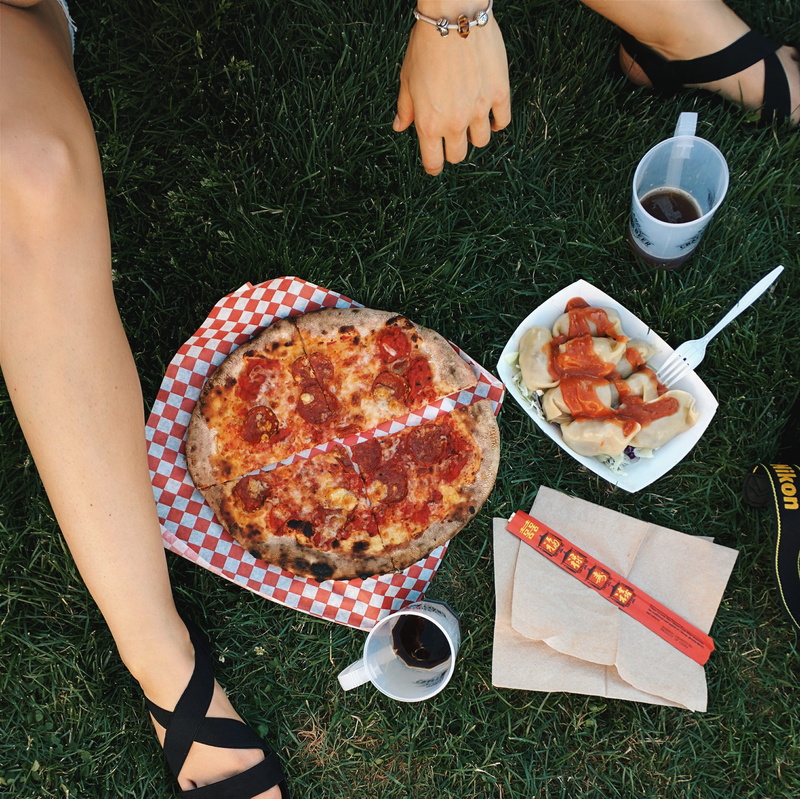 meal, human limb, table, Pizza, adult, drink, summer, one person, hands, outdoors, freshness, PNW, high angle view, food and drink, food, lifestyles, ready-to-eat