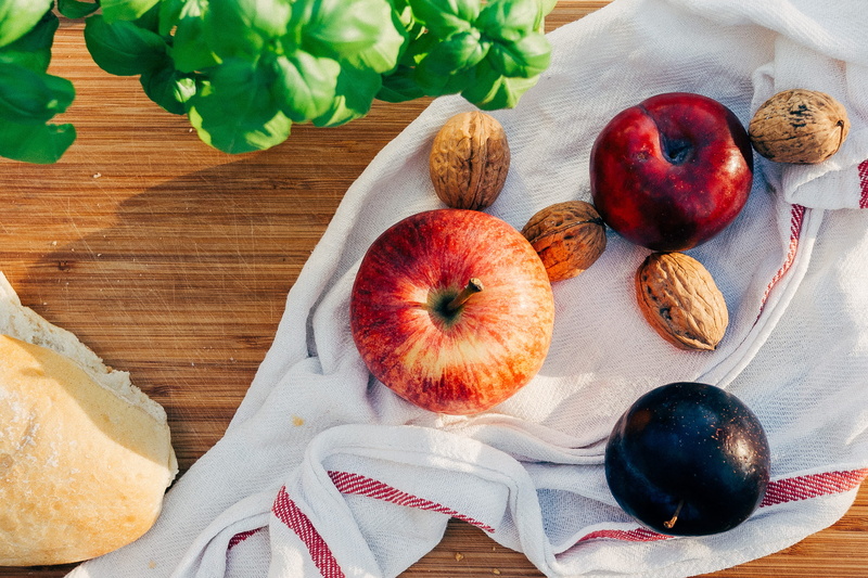 table, red, basil, natura mortum, fruit, healthy eating, healthy lifestyle, apple - fruit, vegetable, apple, vegan, sunlight, handkercheif, directly above