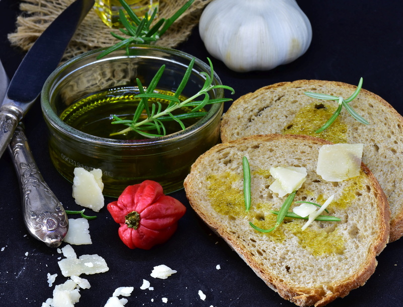 food and drink, indoors, no people, tasty, nutrition, thyme, onion, wellbeing, cook, food, still life, eat, herb, table, kitchen, olive oil, bread, garlic