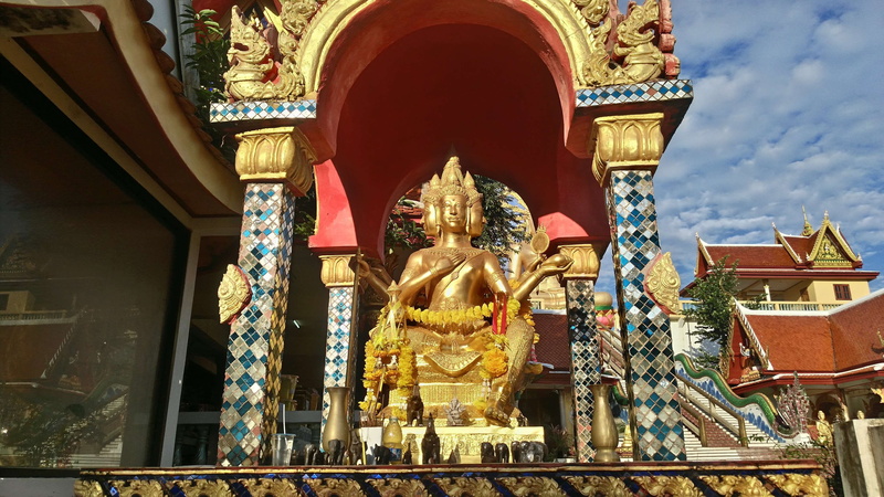 gold colored, architecture, building exterior, place of worship, 4K, ornate, built structure, spirituality, belief, building, idol, altar, koh samui, representation