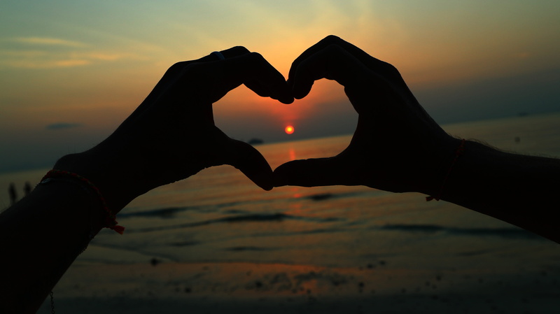orange color, positive emotion, heart shape, body part, finger, men, emotion, human limb, silhouette, sky, human body part, togetherness, hand, island