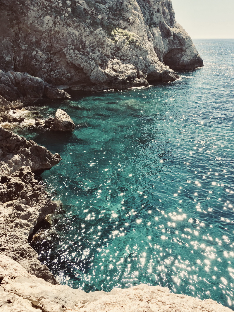 high angle view, turquoise colored, beach, post, rock - object, day, rock, beauty in nature, tranquil scene, rock formation, 2K, solid, nature, spain