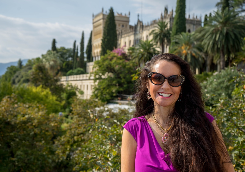 5K, happy, glasses, portrait, cheerful, young adult, isola del garda, women, castle, front view, smiling, fashion, hairstyle, smiling woman, built structure