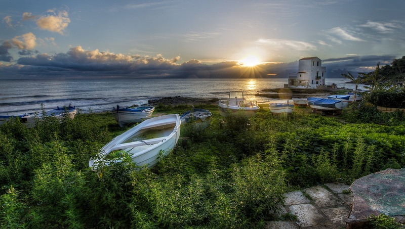 wooden, sea, white, boats, sunrise, grasses, HDR, 4K, sky, mare, green, Nikon, boat