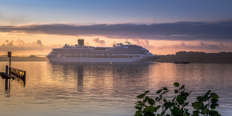 beach, baltic sea, sunset, built structure, costa pacifica, sea, craft, luxury, north america, maritime, 4K, ship, mirroring, no people, shipping lane