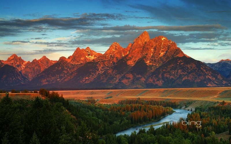 bing, brown, rock, windows7theme, forest, river, best, 1080P, formation, 3d and abstract, mountains