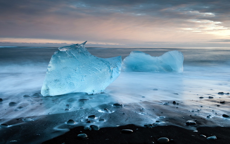 beaches, artic, waves, shore, timelapse, sea, coast, rocks, ocean, sky, clouds, ices, nature, winter, 1080P