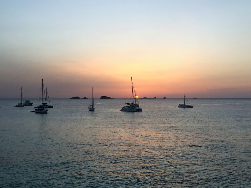 sky, tranquil scene, no people, ships, sun, nautical vessel, clouds, ibiza, travel, water, transportation, balearic islands, pole, horizon over water, beauty in nature