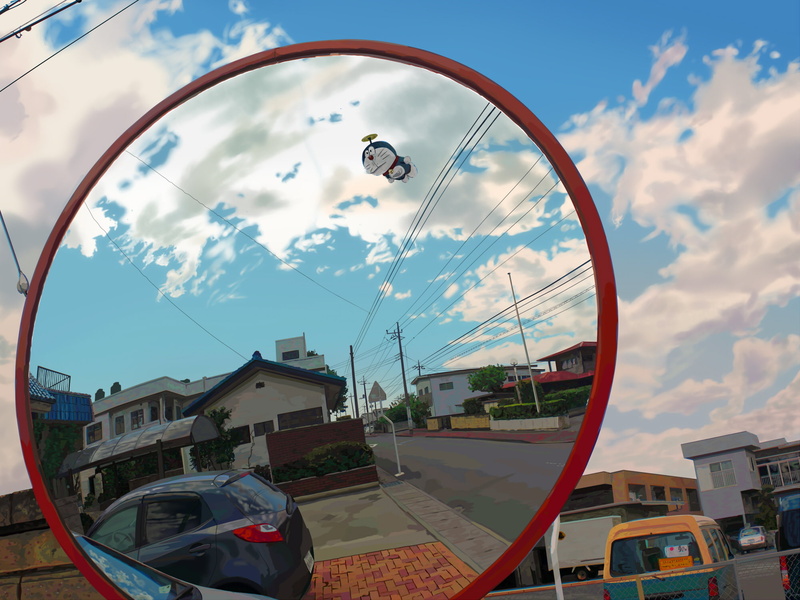 1080P, mirror, ryoun, clouds, sky, doraemon