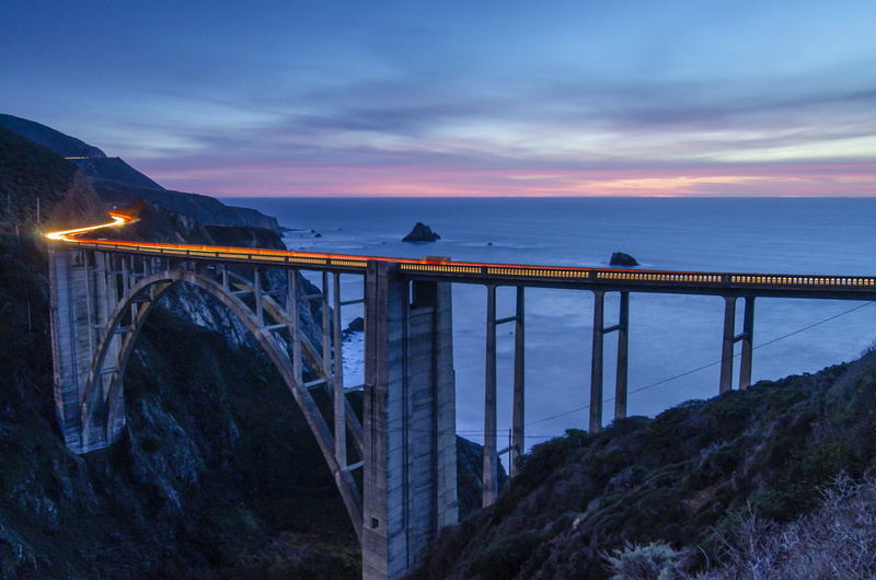 nature, scenics - nature, sky, connection, architecture, water, clouds, brown, sea, transportation, built structure, outdoors, tranquility, pink, CA, sunset