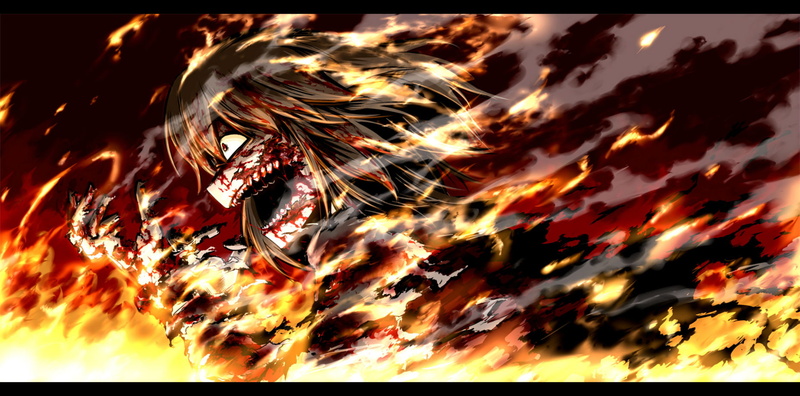 yuuka, 720P, hellshock, touhou, red, hair, brown, fire, kazami, short, eyes, blood