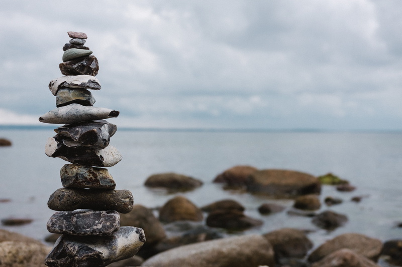 horizon over water, tranquil, rocks, closeup, beautiful, summer, balance, relaxation, solid, tranquility, stone, 4K, stacked, land, cloud - sky, sea, stone - object