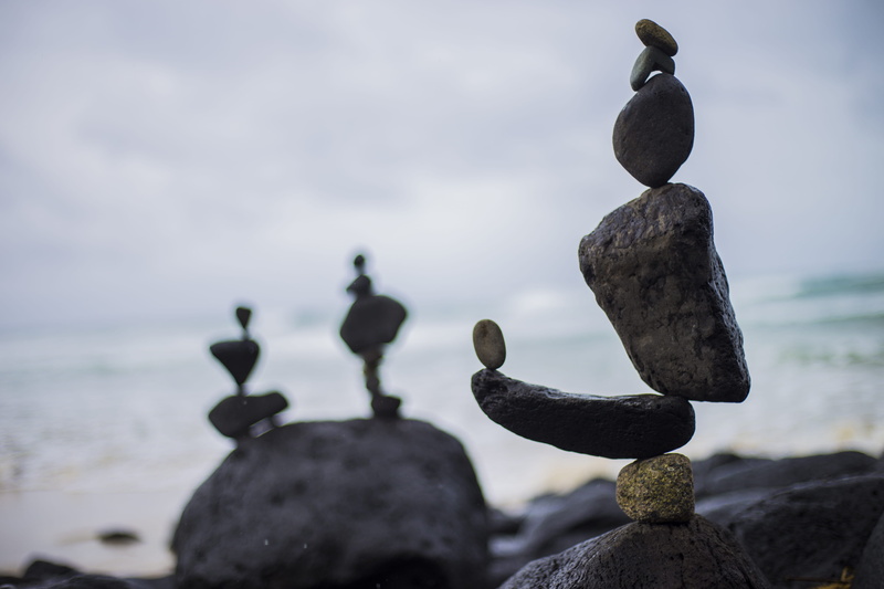 focus on foreground, cloud - sky, stack, beach, day, stone - object, photography, 5K, balance, seascape, water, close-up, daylight, depth of field, landscape