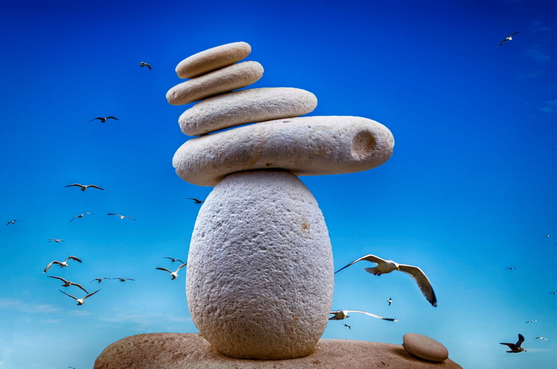 meditation, underwater, rock, pebble, animal, stone, solid, flock of birds, rock - object, blue, stack, nature, alternative, balanced, balance, animal themes
