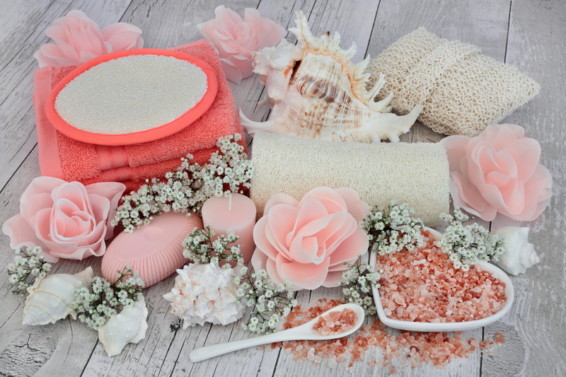 flowers, shell, candle, soap, bath, salt, still life, 5K, seashells, spa