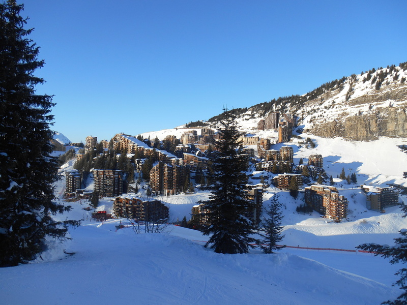 resort, season, snowcapped mountain, scenics - nature, no people, snow, blue, sunny, pine tree, alpes, france, landscape, village, nature, ski area, day