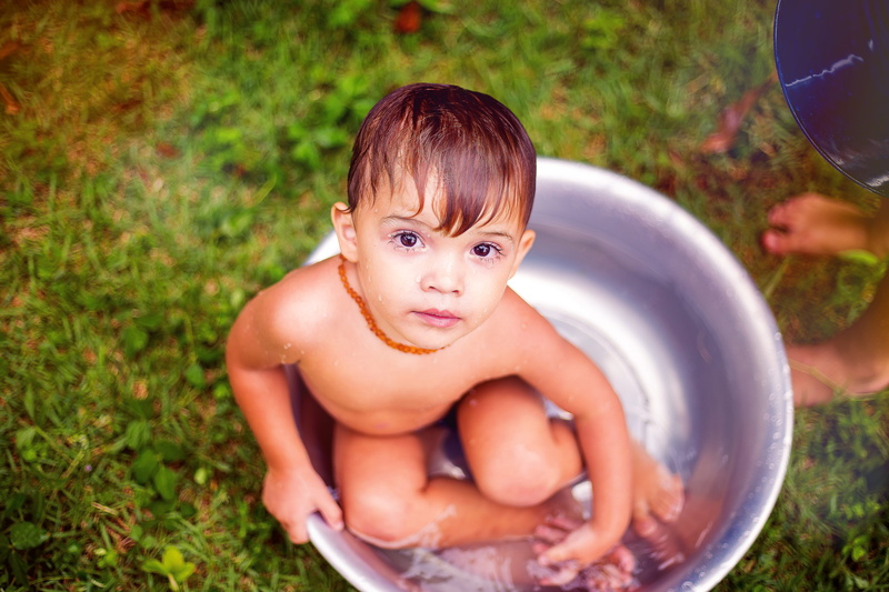 toddler, one person, males, day, looking at camera, innocence, grass, taking, shirtless, adorable, bath, cute, boy, enjoyment, park, plant, girl, sit, smile