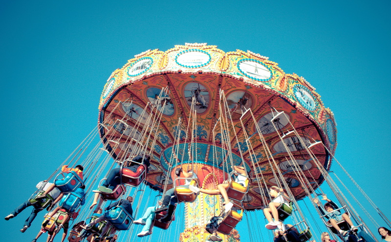 united states, fun, blue, Santa Cruz Boardwalk, architecture, human representation, Santa Cruz County, swing carousel, amusement park ride, California