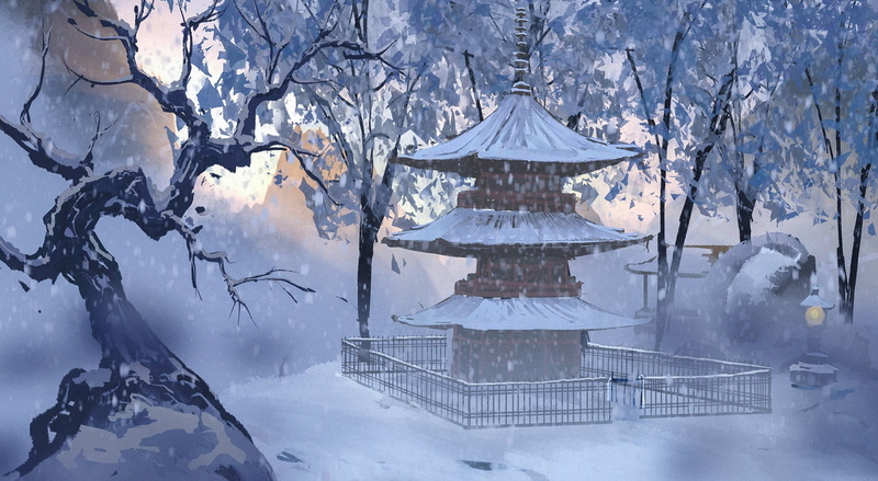 anime, temple, 1080P, winter, Surendra Rajawat, snow