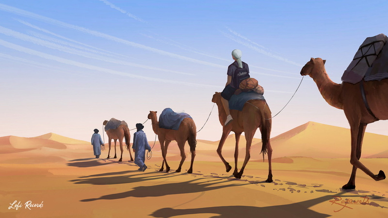 Surendra Rajawat, camels, 1080P, digital painting, Sahara