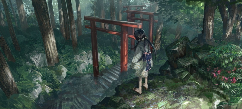 1080P, Japanese Clothes, Torii, Girl, Anime, Original, Forest, Stairs