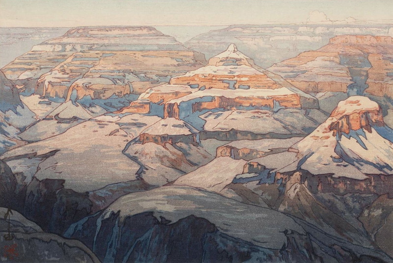 720P, tranquil scene, outdoors, climate, environment, yoshida hiroshi japanese artwork painting mountains grand canyon, rock, travel, physical geography