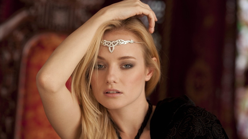 fashion, blue eyes, women, looking at camera, ornate, one person, beauty, young adult, contemplation, headshot, 1080P, young women, Sensual Gaze, blond hair