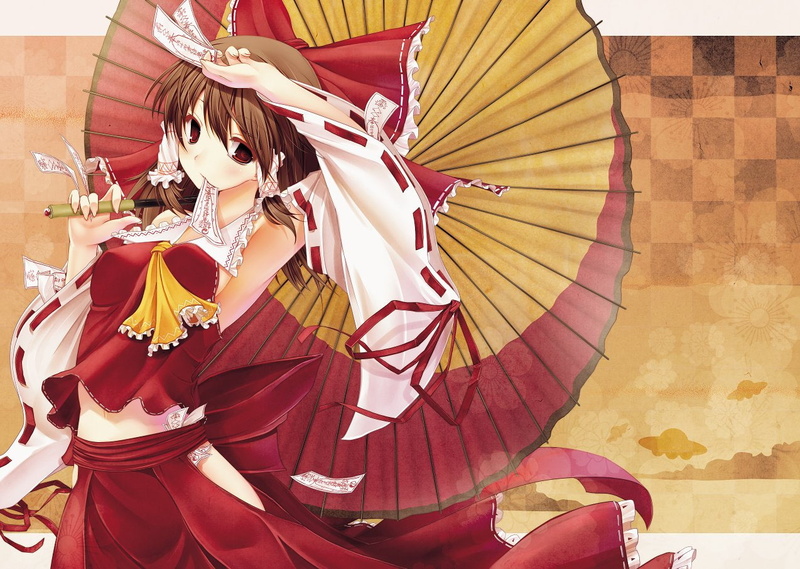 Umbrella, Shrine Maiden, Anime, 480P, Touhou, Reimu Hakurei