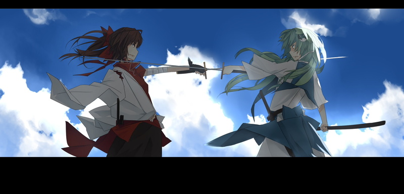 japanese, miko, weapons, sanae, hakurei, games, touhou, 1080P, kochiya, video, reimu, fight, clothes