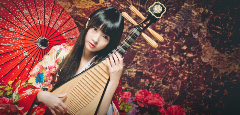 lute, musical instrument, look, Asian, 5K, umbrella, girl, Pipa