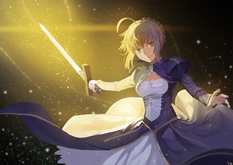 anime, ahoge, three quarter length, motion, Fate Series, hairstyle, casual clothing, haired, sword, gray, character, Saber, women, leisure activity, lifestyles