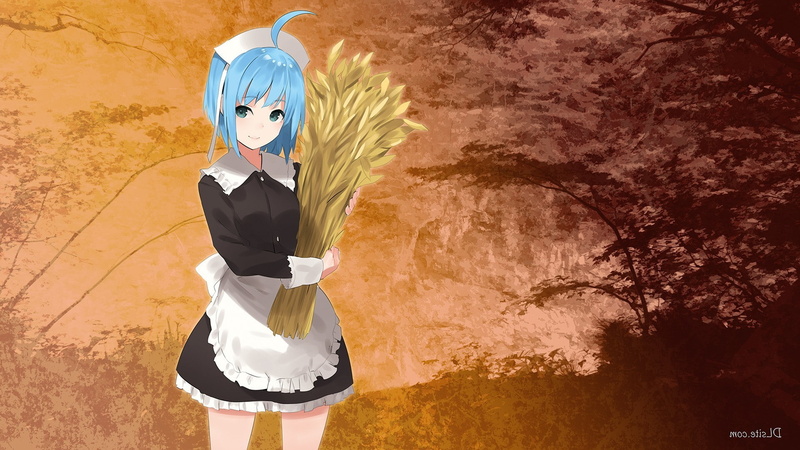 front view, adult, anime anime girls ahoge elle sweet original characters maid outfit wheat, women, mask - disguise, 1080P, nature, lifestyles, young adult