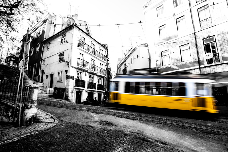 track, rail transportation, europe, public transportation, no people, city, 28, architecture, 5K, capital, cable car, lisbon, blurred motion, built structure