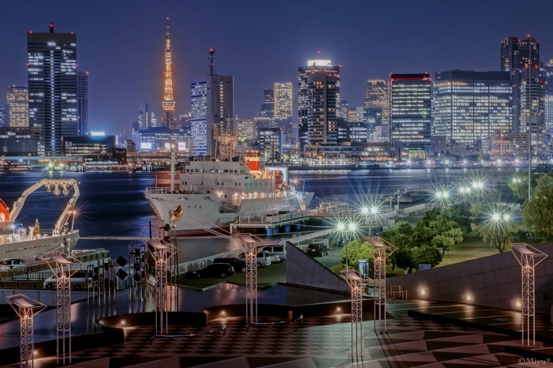 japan, 1080P, monuments, towers, light, panorama, rivers, bridges, night, building, cities, tokyo, architecture, way, japon, ray, panoramic, tower