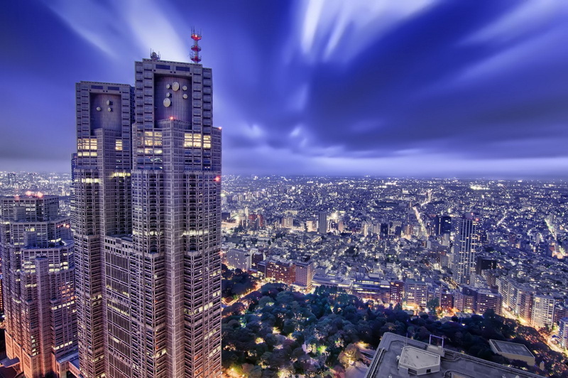 architecture, panoramic, cities, bridges, ray, freeway, tower, night, towers, monuments, japon, rivers, japan, 720P, light, tokyo, panorama, building