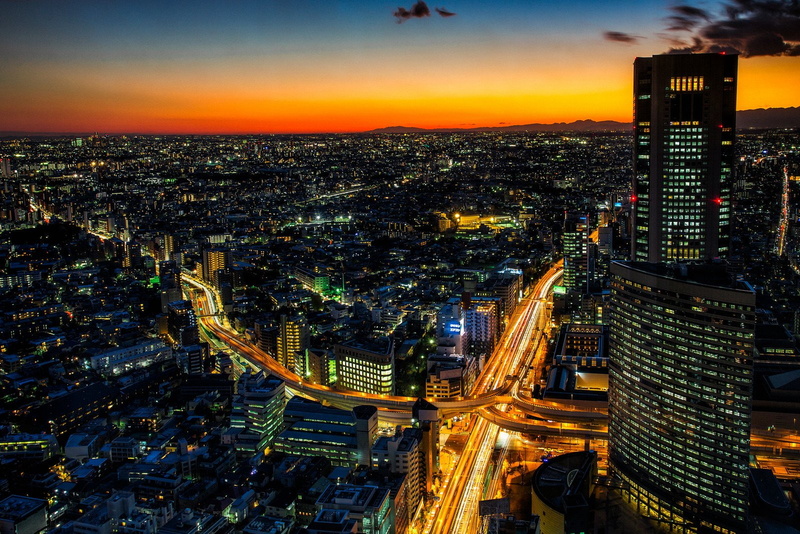 cities, bridges, japon, 720P, towers, building, ray, architecture, tower, japan, night, panorama, light, rivers, monuments, way, tokyo, panoramic
