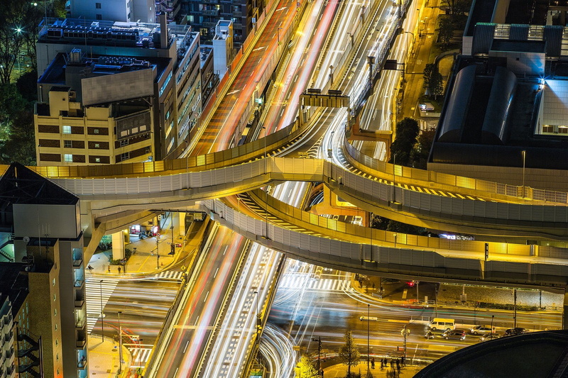building, bridges, cities, japan, ray, rivers, tokyo, towers, panoramic, monuments, freeway, panorama, light, tower, architecture, night, 720P, japon