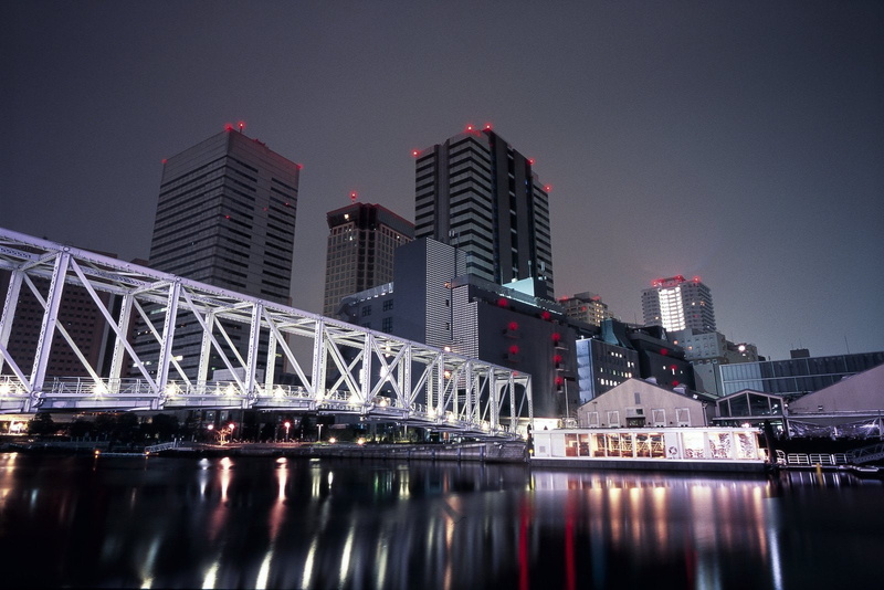 japan, bridges, cities, panoramic, 720P, monuments, tokyo, rivers, architecture, ray, building, night, towers, way, japon, panorama, light, tower
