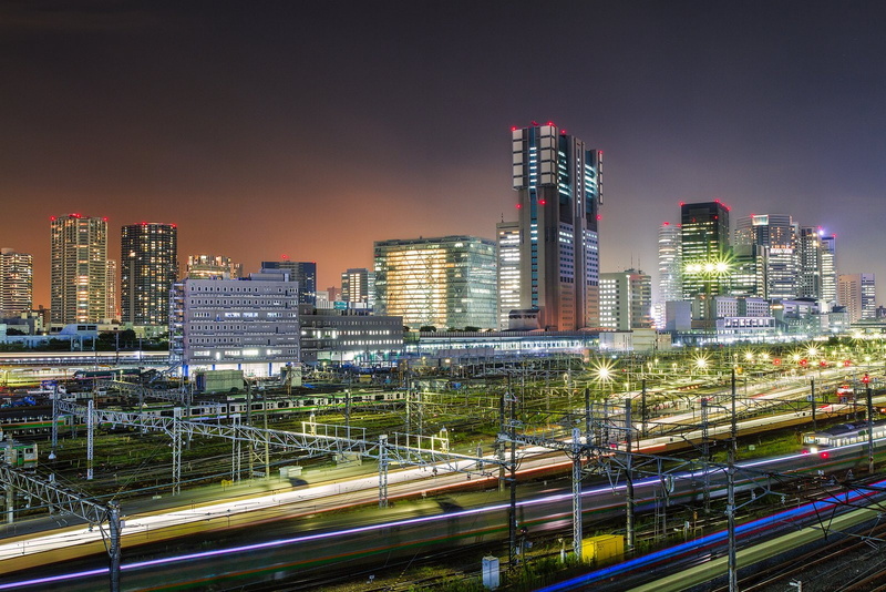 night, tokyo, tower, bridges, train, japon, ray, way, architecture, building, japan, 720P, cities, panoramic, monuments, rivers, light, towers, panorama