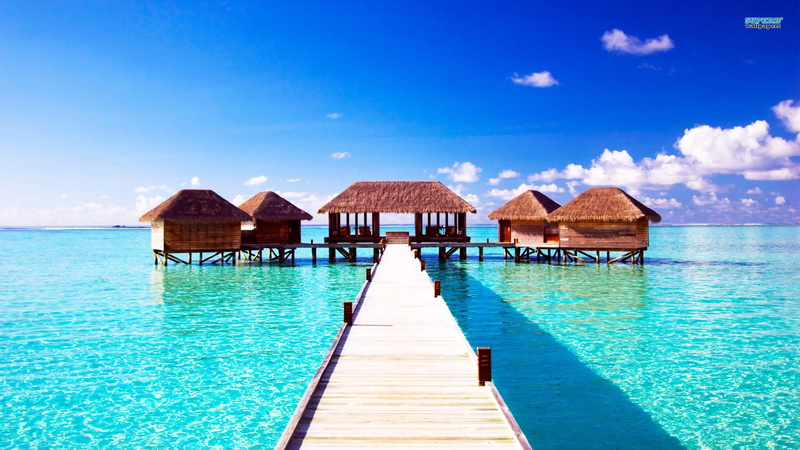 idyllic, summer, residential district, blue, luxury, stilt house, travel destinations, clouds, building exterior, beauty in nature, built structure, sea
