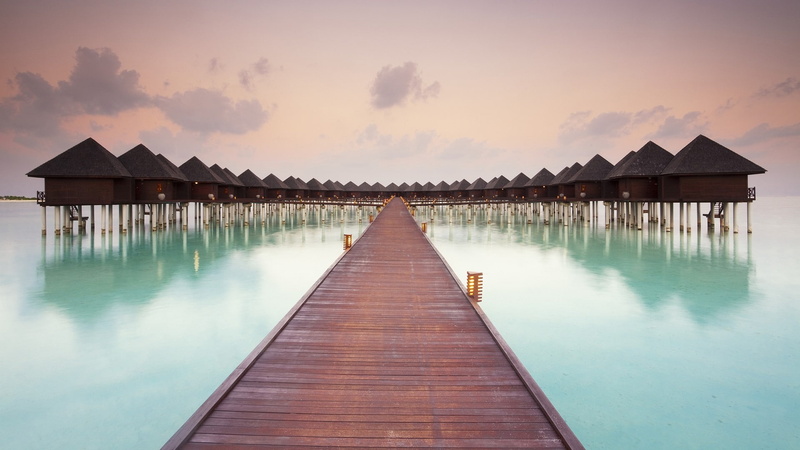 1080P, built structure, wood - material, tourist resort, house, architecture, sky, luxury, beauty in nature, scenics - nature, turquoise colored, sea