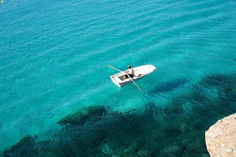 turquoise colored, trip, boat, mediterranean, scenics - nature, 5K, turquoise, real people, travel, fisherman, formentera, holiday, sea, waterfront, cliff