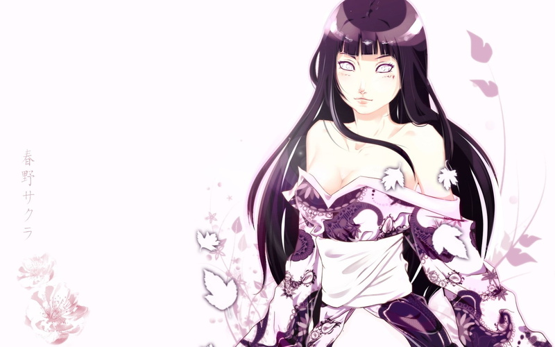 hair, long, Cleavage, japanese, w, clothes, art, shippuden, purple, 720P, naruto, hyuuga, anime, hinata, hd, girls, leaves