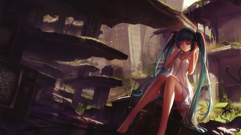 twintails, miku, vocaloid, anime girls, hatsune, anime, hatsune miku, headphones, girls, 1080P