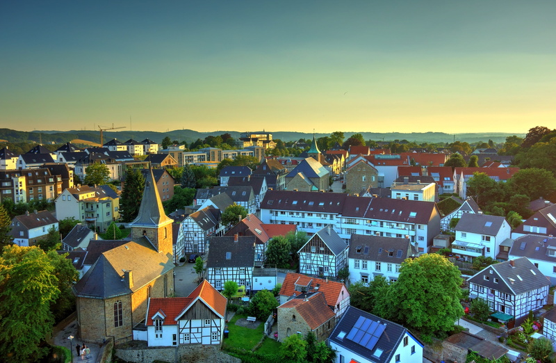 high angle view, daytime, building, city view, building exterior, truss, assorted, old town, 5K, residential district, tree, color, germany, house, clear sky
