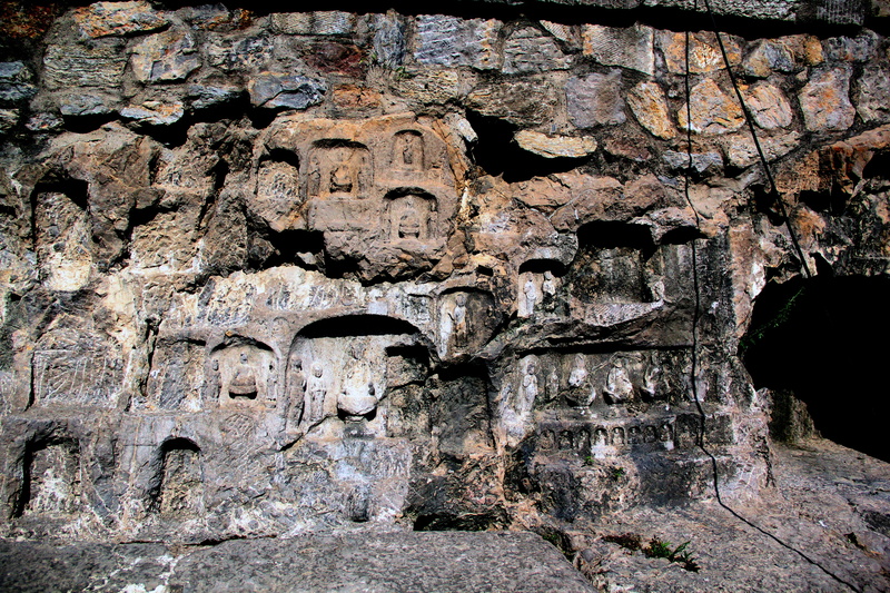 rocky, longmen grottoes, stone, buddha cave, ancient, art and craft, carving - craft product, wall, summer, representation, history, creativity, mountain