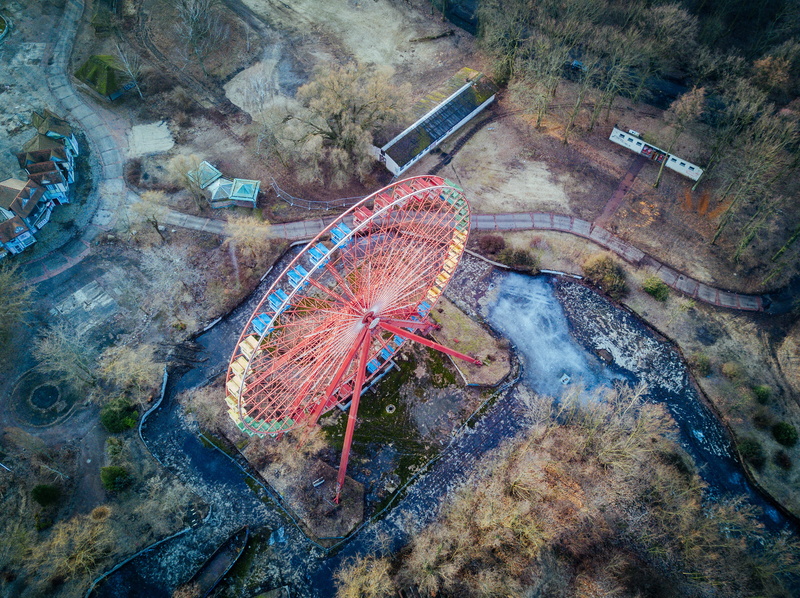 nature, no people, high angle view, pollution, built structure, damaged, big wheel, berlin, drone, ferris, environmental issues, building exterior, plant