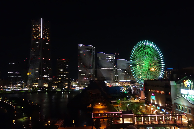 yokohama, night view, office building exterior, sky, amusement park, skyscraper, cityscape, no people, 5K, tall - high, minato mirai, nature, outdoors