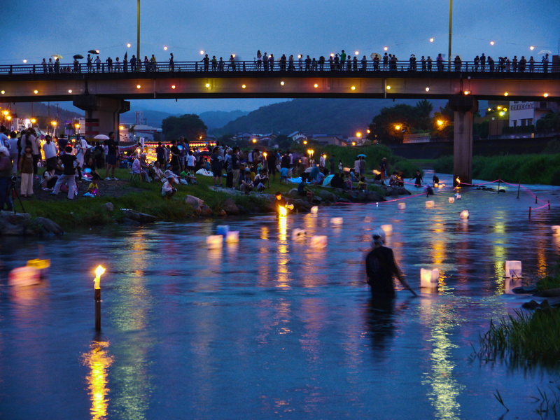 large group of people, river, sky, Festival, waterfront, Japan, motion, reflection, night, men, illuminated, 4K, outdoors, architecture, real people, Kumamoto