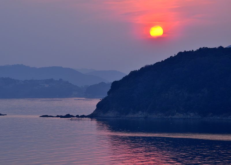 2K, Japan, Hyogo Prefecture, sunset, sea, TATSUNO, mountains